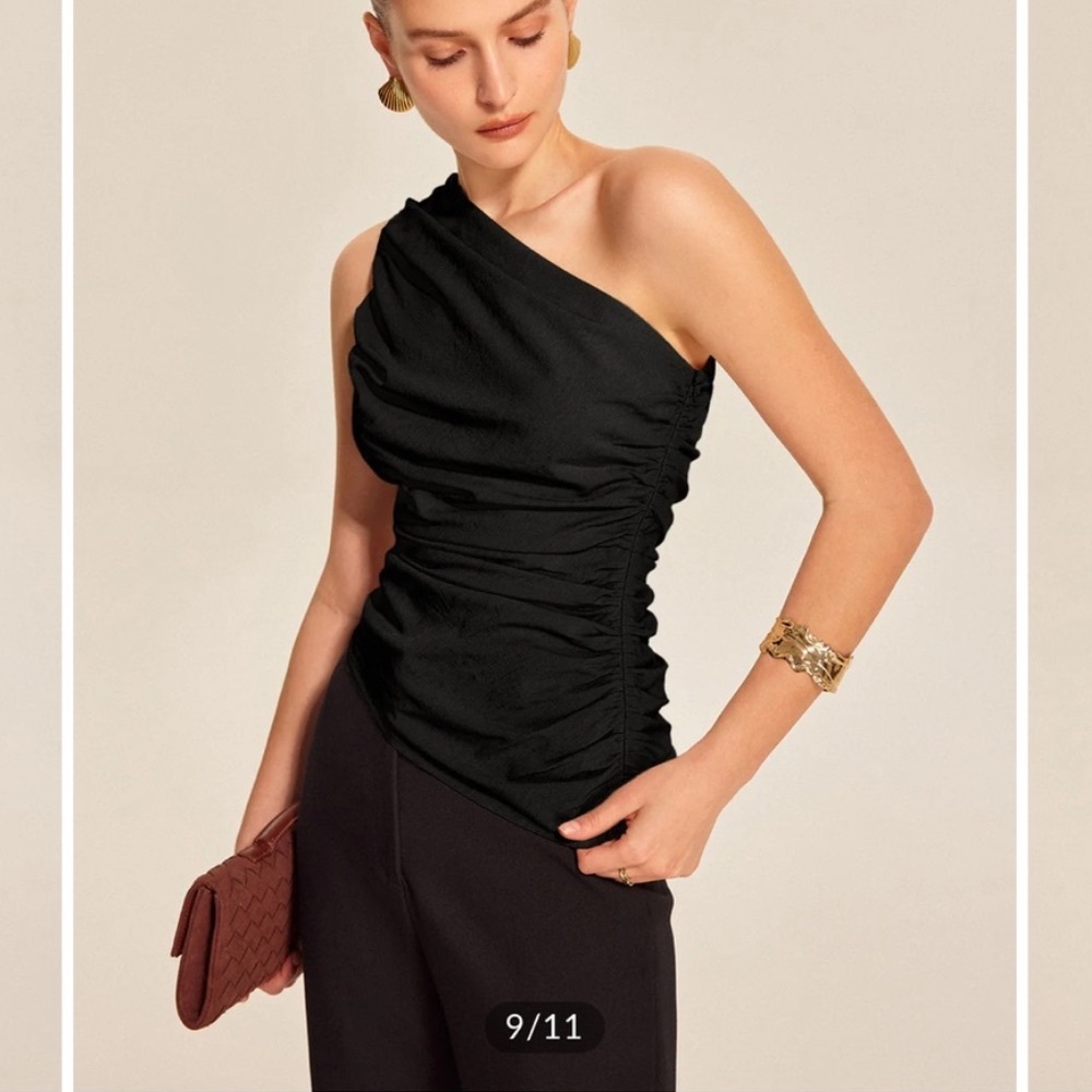 Commense Elegant Black Asymmetrical Blouse
